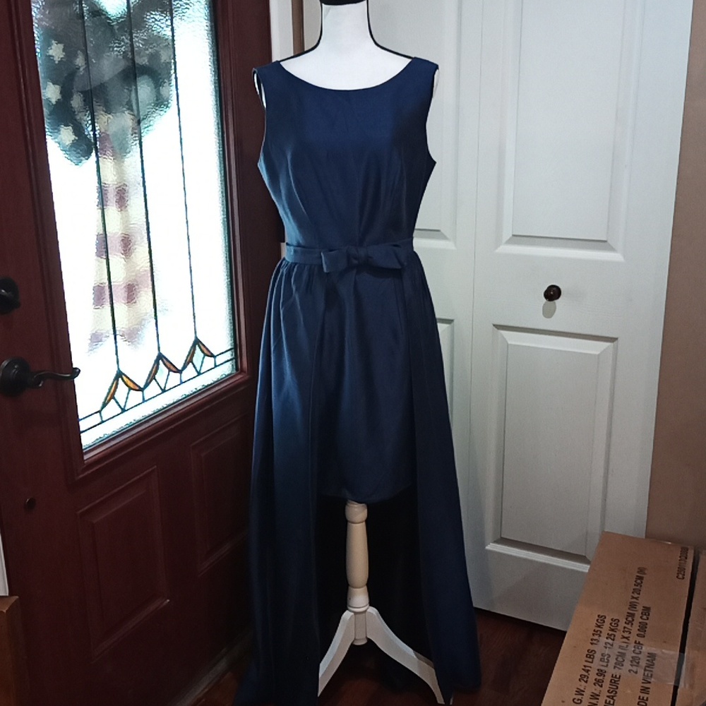 Vintage Elegant Blue Sleeveless Dress Jackie O Like w/Removeable Train Sz 12